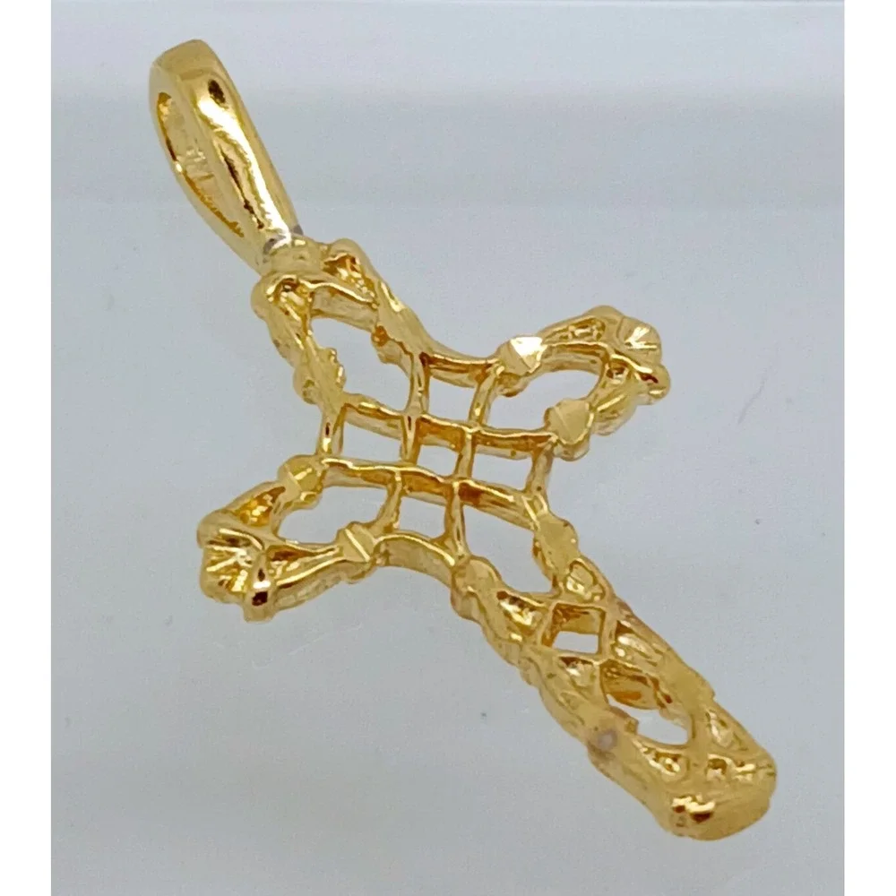 Karatbond Vintage Y2K Gold Filigree Nugget Cross Pendant Made in USA NOS